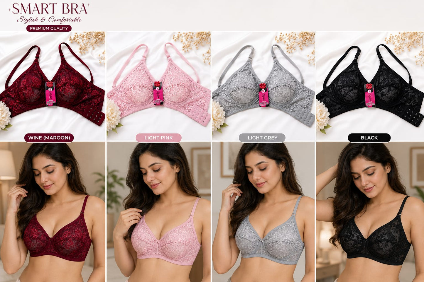 Pack Of 4 Breathable Cotton Net Bra For Summer.Imported Stuff